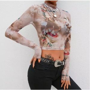 Cherub Sheer Long Sleeve Crop Top